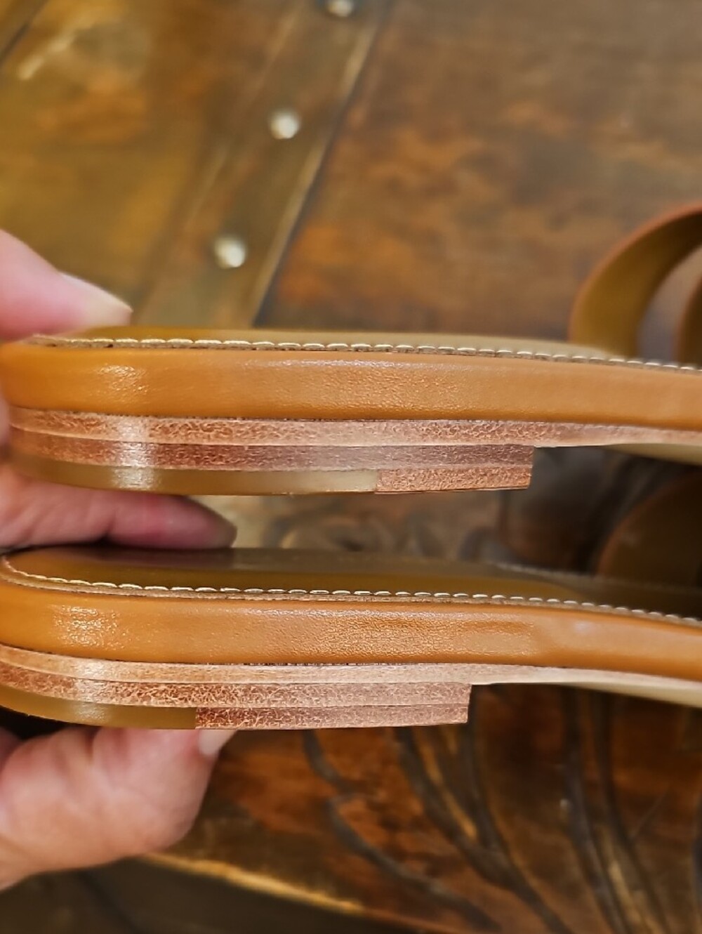 Cognac Leather Knot Tribute Slide Sandals - Picture 11 of 11